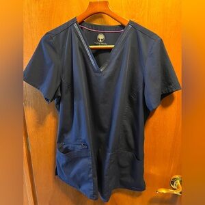 Healing Hands Navy Scrub Top with Pink Trim